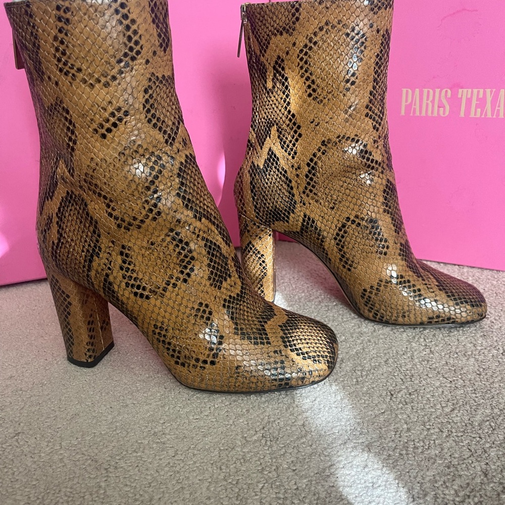 Paris Texas Python Print Square Toe Zip Ankle Boo… - image 5